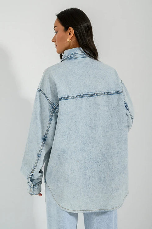 PINK WOMEN DENIM OVERSIZED SHIRT